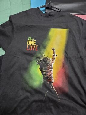 Bob Marley One Love Graphic Tee - Black with Red, Yellow & Green Print